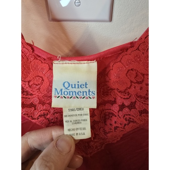 Vintage Quiet Moments Night Gown Coral Maxi Slip Dress Small Lace Satin Romantic - Picture 3 of 4